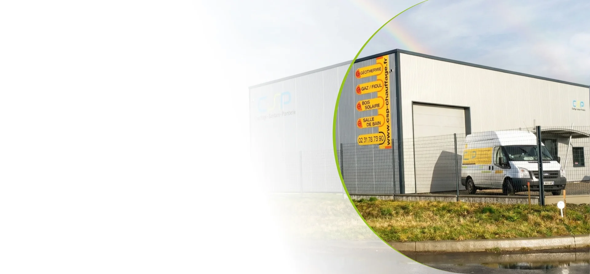 Façade des locaux et activité de l’entreprise CSP